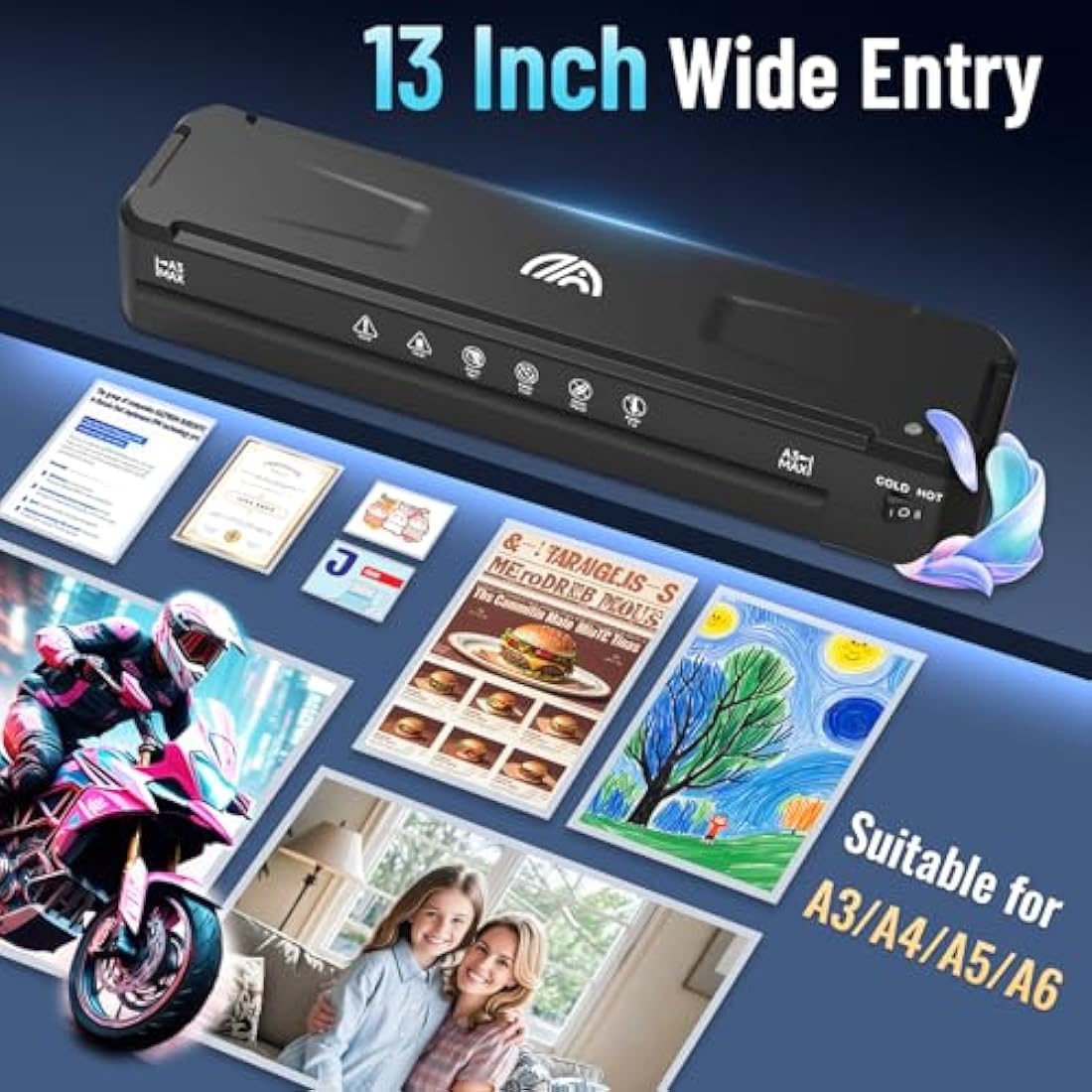 A3 Laminator Machine with 30 Laminating Sheets, Fast Warm-Up No Jam Laminator, 11x17 Cold & Thermal Laminating Machine for Home School Office