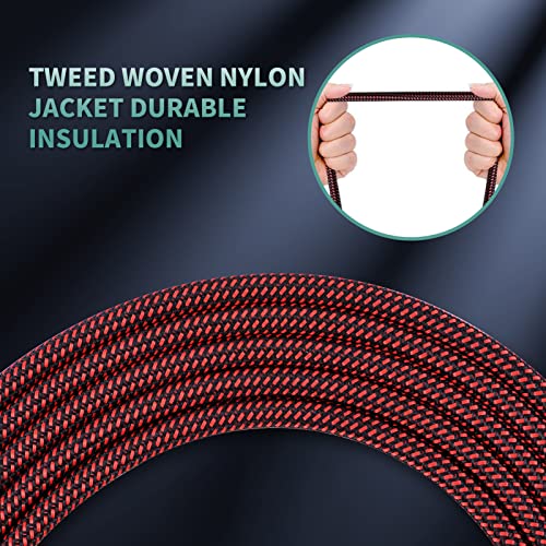 OTraki 2 Pcs Braided Guitar Lead Instrument Cables 2m, 6.5ft Guitar Cable 6.35mm 1/4", Electric Guitar Cable, Instrument Cable For Electric Bass Keyboard, Amp, Speaker, Pro Audio(Red+Green)