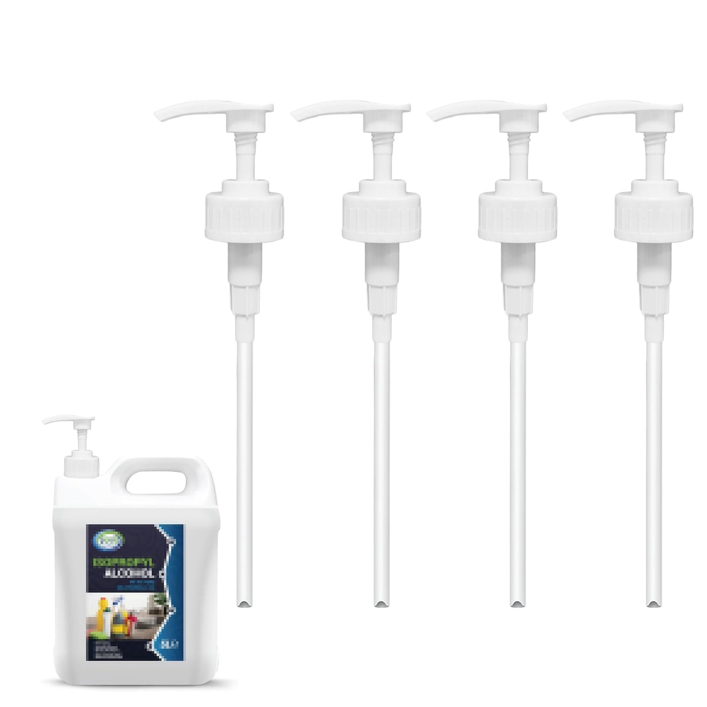 4 Pcs 5L Bottle Pump Dispenser for Isopropyl Alcohol Pump for 5ltr Container Cleaning With Tube 4ml Dose Ideal for Shampoo, Alcohol, Oils, Perfumes
