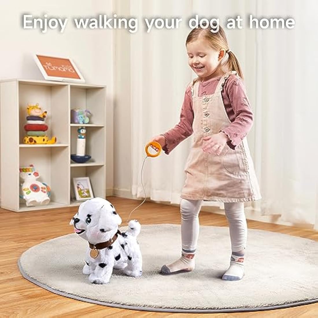 OR OR TU Walking Dog Toys for Kids Toy Dog Plush Electronic Pets Dog Puppy, Walk and Bark on a Lead, Realistic Interactive Toys Dog for Kids 3 4 5 6 7+ Years Old Girls Boys Gift