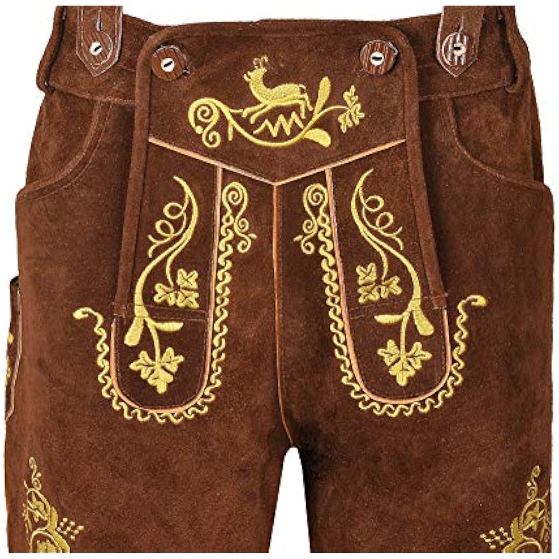 Men,s Lederhosen Bavarian Real Suede Leather with Matching Suspenders Shorts (UK 30 inch/EUR 46, Brown)