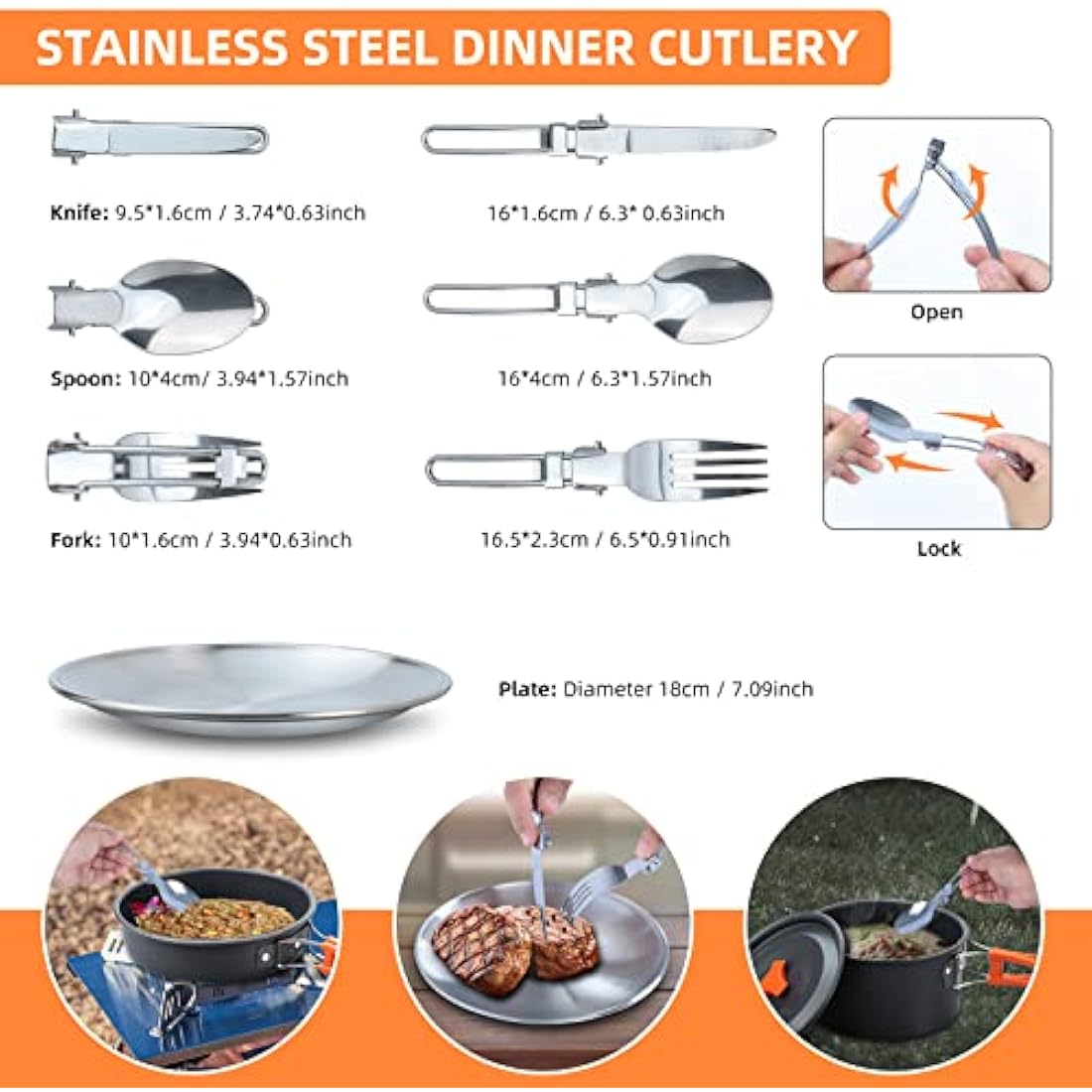 Lixada Camping Cookware Kit, 16pcs Camping Pot Camping Pan Camping Kettle with Stainless Steel Plates Forks Knives Spoons for Outdoor Cooking and Picnic for 1-2 People