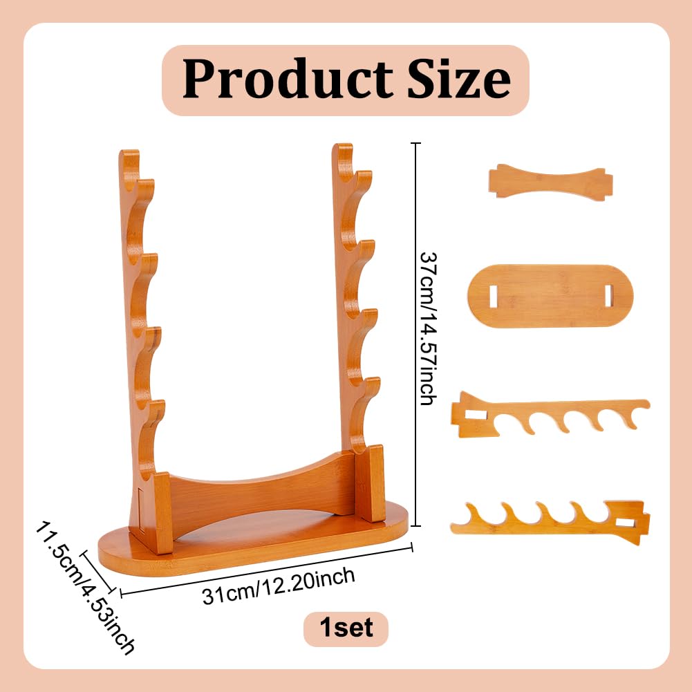 NBEADS Wooden Flute Stand, 5-Tier Sword Display Rack Wooden Desktop Holder Wizard Wand Stand for Soprano Recorder Flute Woodwind Instrument Swords