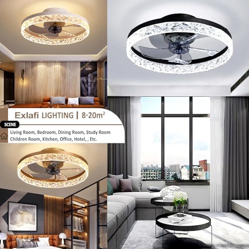 Exlafi Quiet Ceiling Fans with Lights Remote Control, Modern Lighting Fan Ceiling Light LED Dimmable Ceiling Fan Lamps for Bedroom Living Room, Fan Reversible and 6 Speeds (White, 50CM)