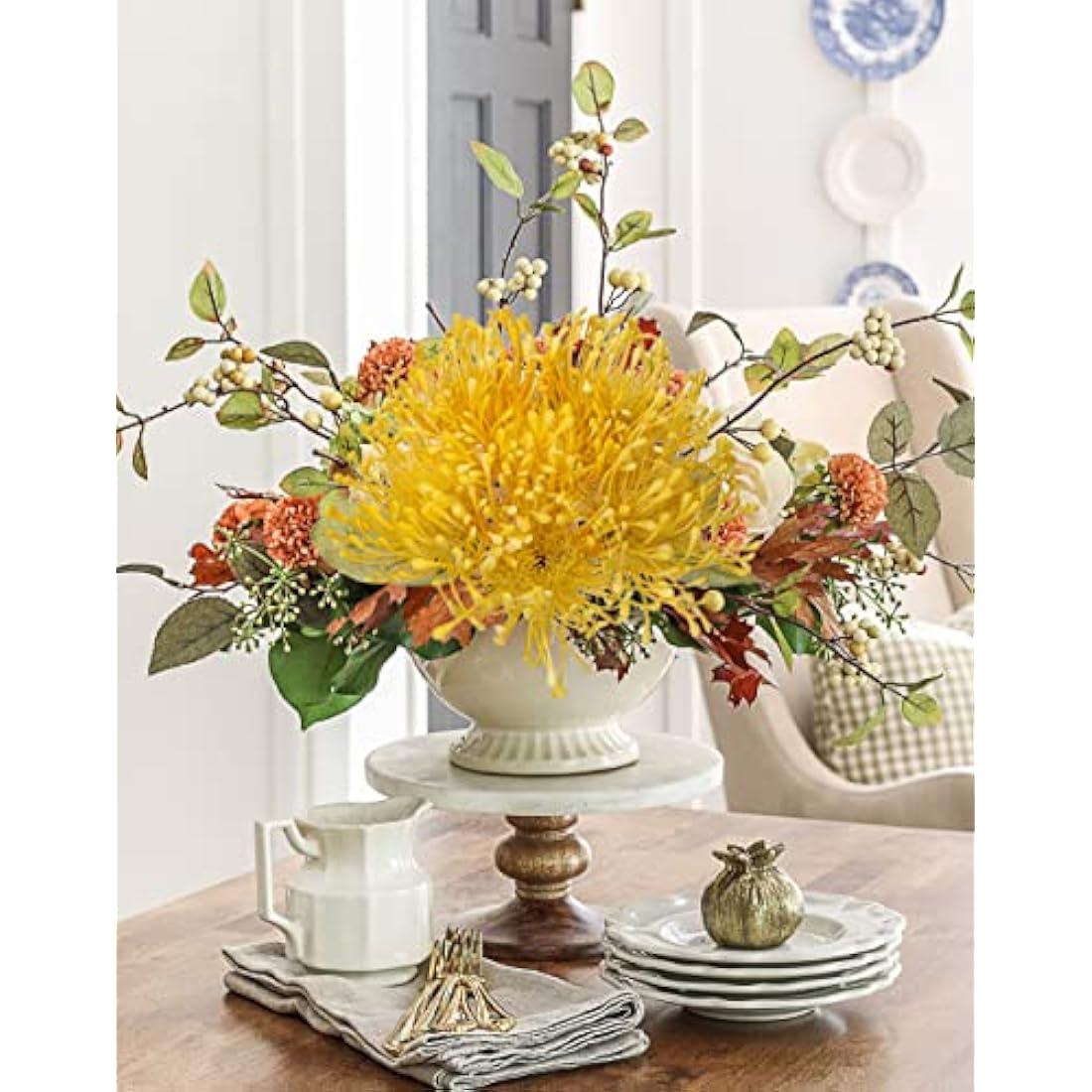 Briful 6 PCS Artificial Chrysanthemum Flowers Yellow Artificial Flowers Spider Mum Fake Flowers Pick Artificial Spider Mum Flowers for Floral Arrangment Wedding Bouquet Home Bathroom Decor