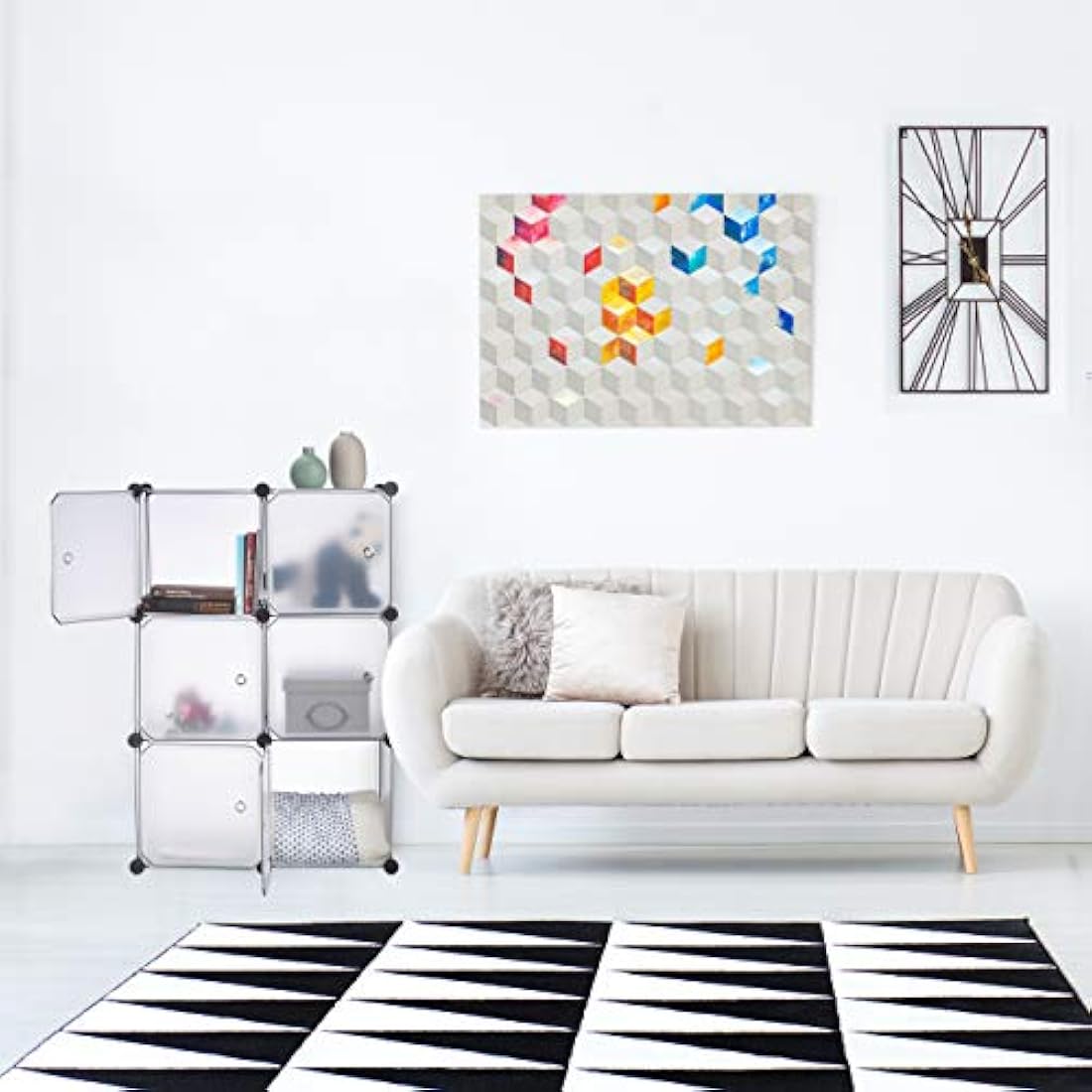 Relaxdays Shelving System with 6 Doors, DIY, Cubes, Handles, Partition, Plastic, HWD: 97.5x66x32 cm, Transparent