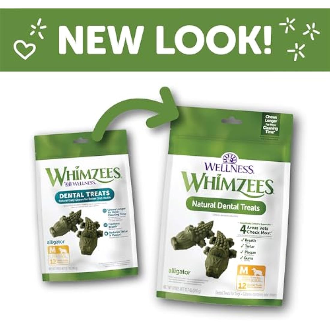 WHIMZEES by Wellness Alligator Natural Dental Chews for Dogs, Long Lasting Treats, Grain-Free, Freshens Breath, Medium Breed, 12 Count