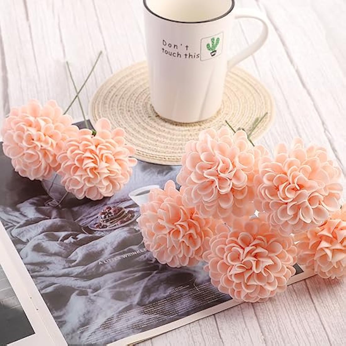 N&T NIETING Artificial Flowers 20pcs Fake Foam Dahlia Flower with Stems, DIY Foam Dahlia Flower for Wedding Cake Bouquets Floral Centerpieces Arrangements Bridal Shower Party Home Decor, Pink
