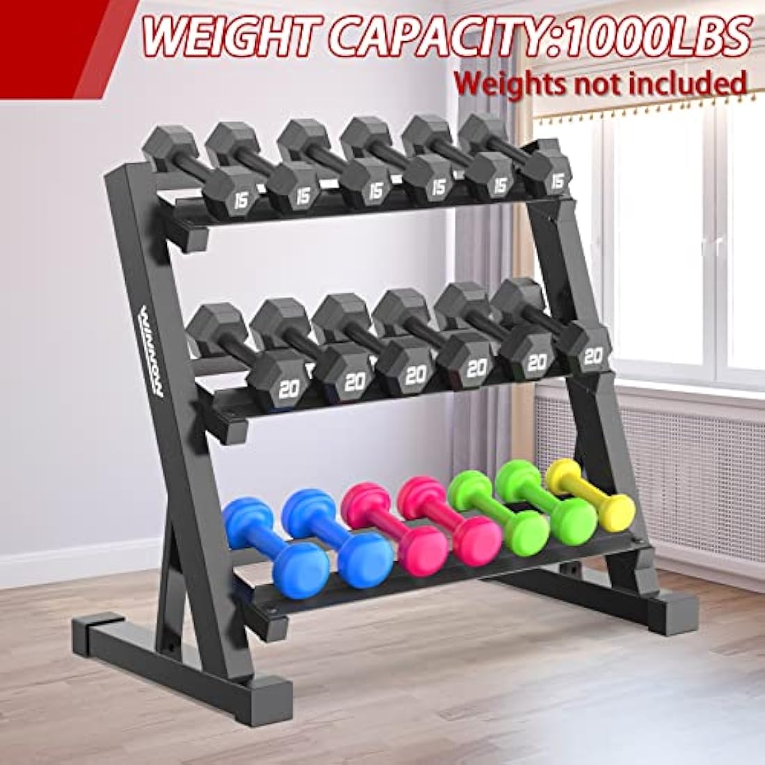 WINNOW 3 Tier Dumbbell Rack Home Gym Dumbbell Storage Stand Weights Storage Rack for Dumbbells