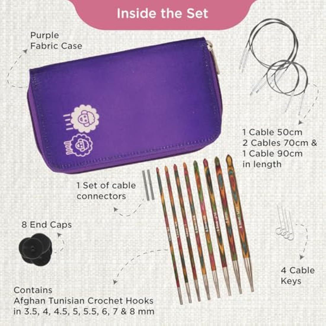 KnitPro Symfonie Afghan/Tunisian Crochet Hook Set | 8 Sizes (3.5mm to 8mm)