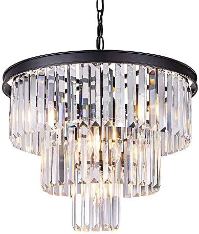 Wellmet 20 inch Crystal Chandelier, 3-Tier Contemporary Modern Bathroom Chandeliers, 7-Light Adjustable Hanging Pendant Ceiling Light for Bedroom, Entryway, Dining Room, Girls Room, Foyer