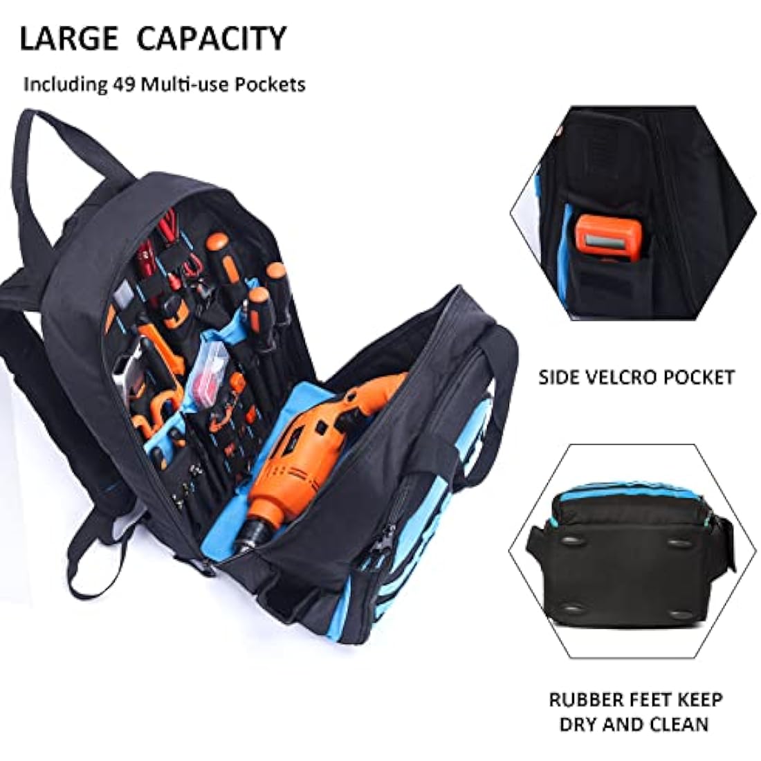 AUMTISC Electrician Tool Backpack,Heavy Duty Durable Tool Bag,Technician Tool Storage with Multi-Pockets Storage Organiser,16in x 11in x 9in,Blue