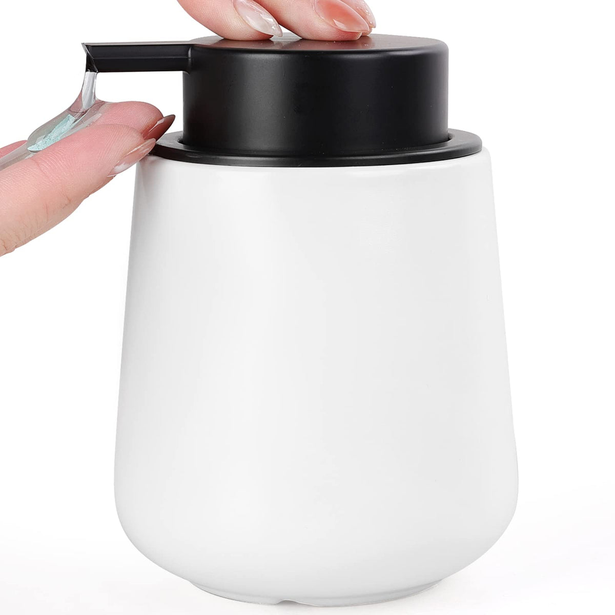 Bosilunlife Liquid Soap Dispenser - 12Oz Lotion Dispenser with Pump Matte White Ceramic Soap Dispenser Bathroom Dish Hand Soap Dispenser for Kitchen