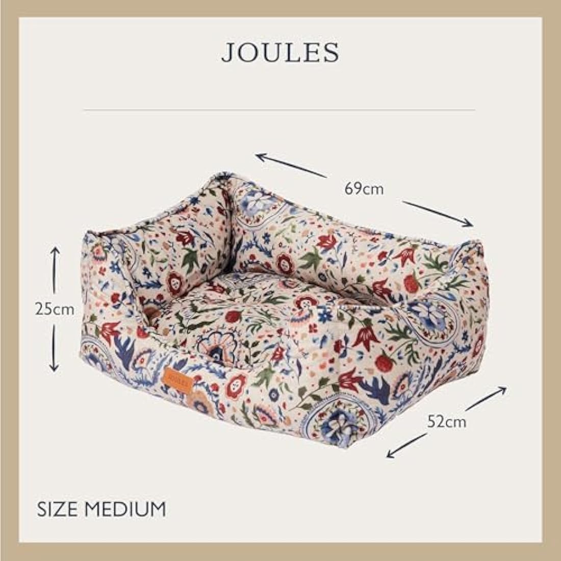 Rosewood x Joules Festival Floral Box Bed for Dogs, Medium Dog Bed, Padded Sides, Non-Slip Base, Luxury Pet Bed for Medium Dogs