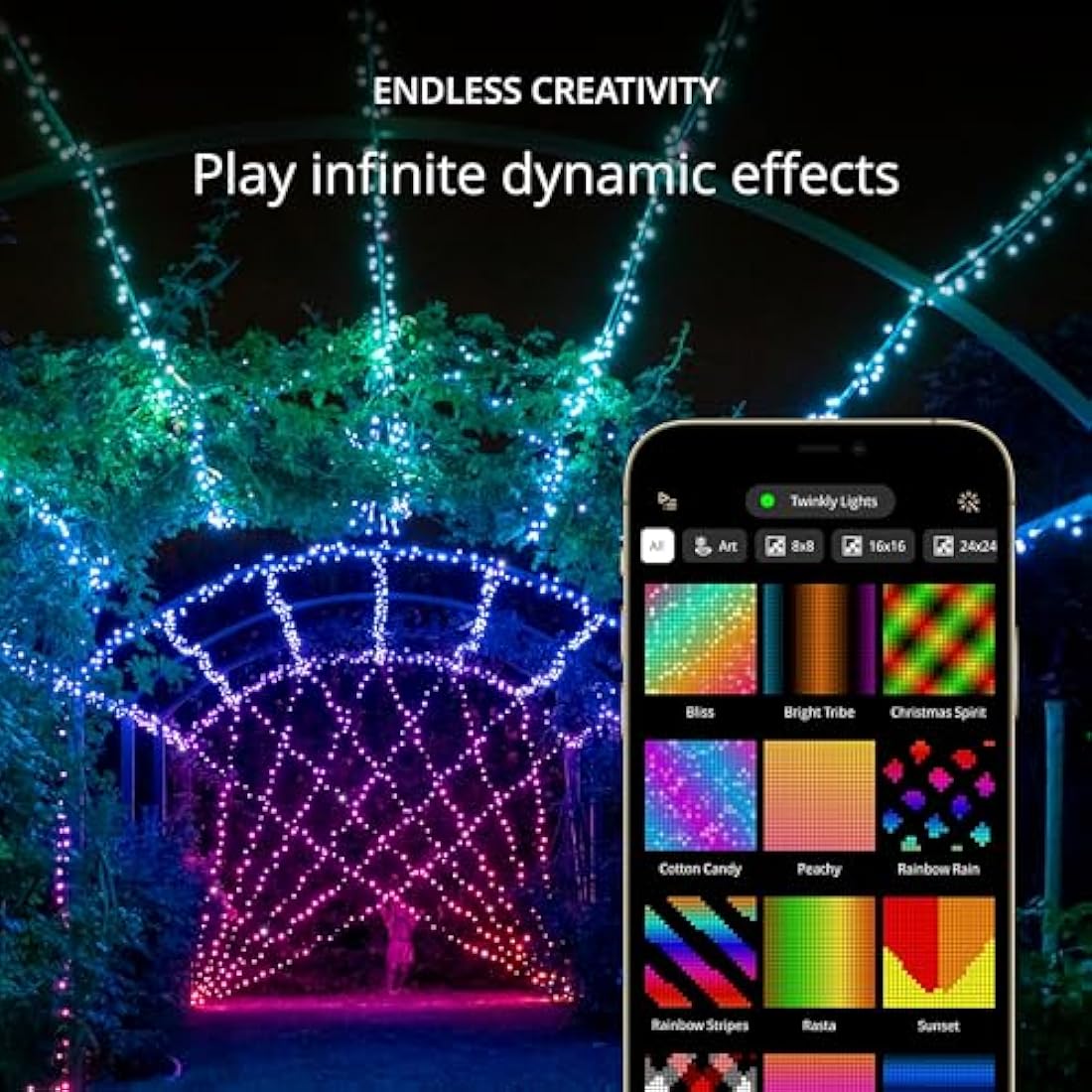 Twinkly Strings 250 LED RGB, LED Light String for in- and Outdoor, Smart LED Lights, Mappable LEDs, Compatible with Alexa and Google Home, IP44, Controlled by App, Black Wire, 20m