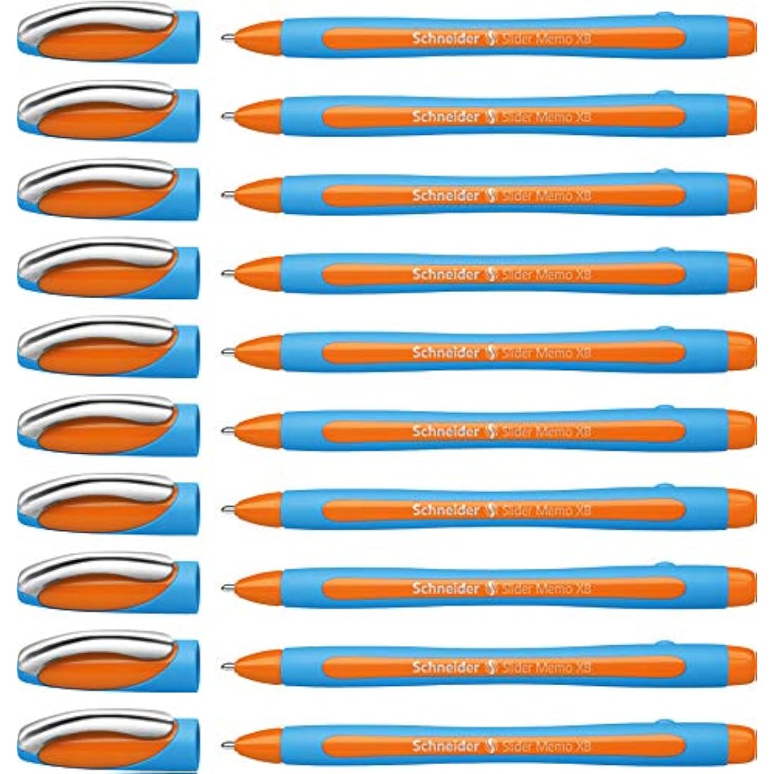 Schneider Slider Memo 150206 Ballpoint Pen XB Nib, Blue Barrel / Orange Ink (Pack of 10)