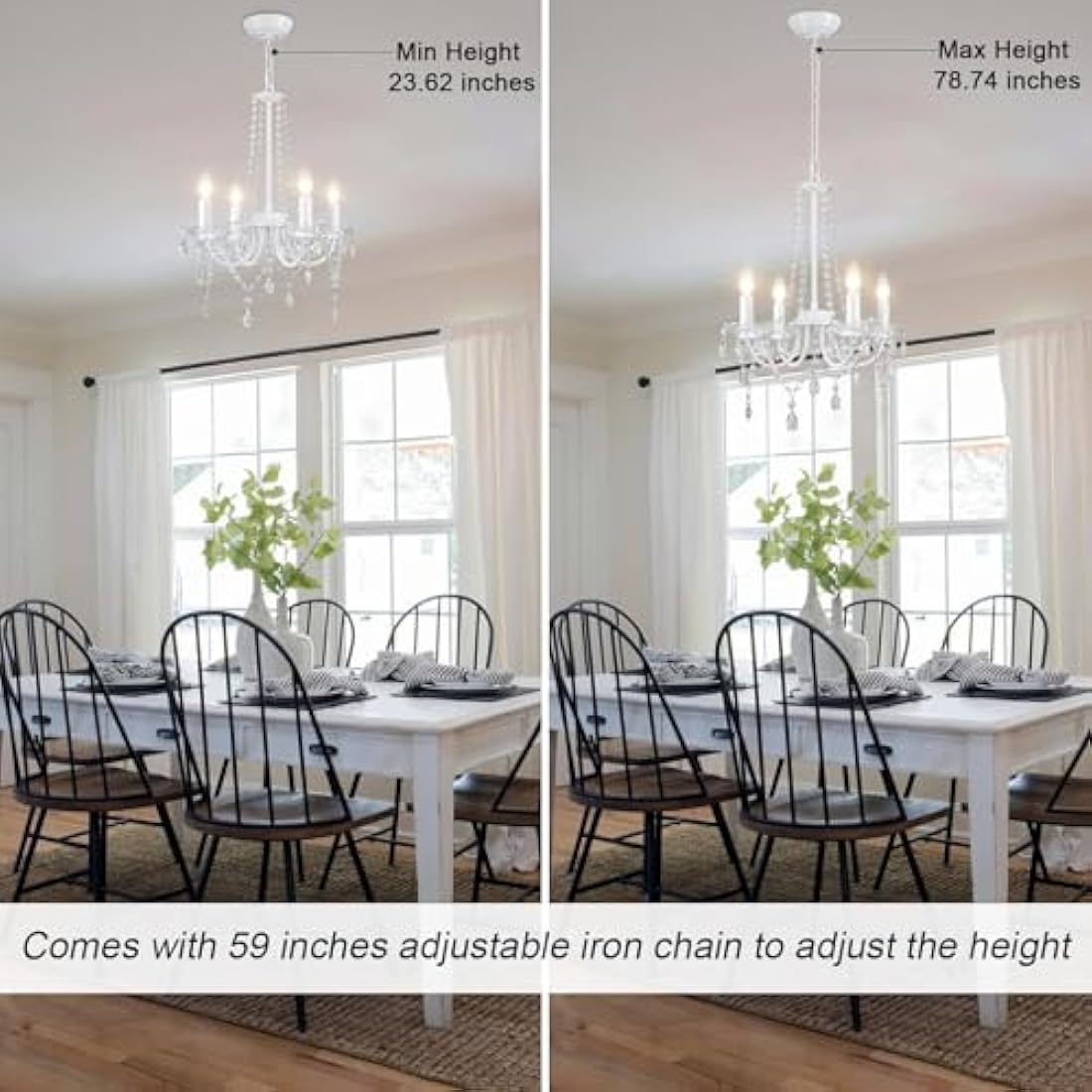 QAREHL Crystal Chandelier, 4 Lights Chandeliers Ceiling Light Modern Dining Room Lights Ceiling for Living Room, White Chandelier for Bedroom, Kitchen, Hallway, E14 Socket
