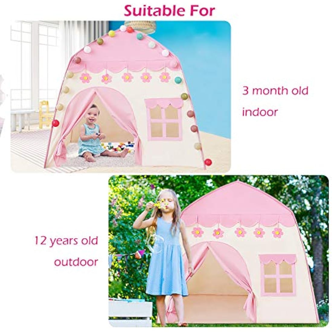 Labeol Princess Castle Play Tent Large Kids Play House for Indoor and Outdoor with Cotton Ball Lights Crown Magic Wand Safety Non-toxic Great Gift for Girls 130 * 100 * 130