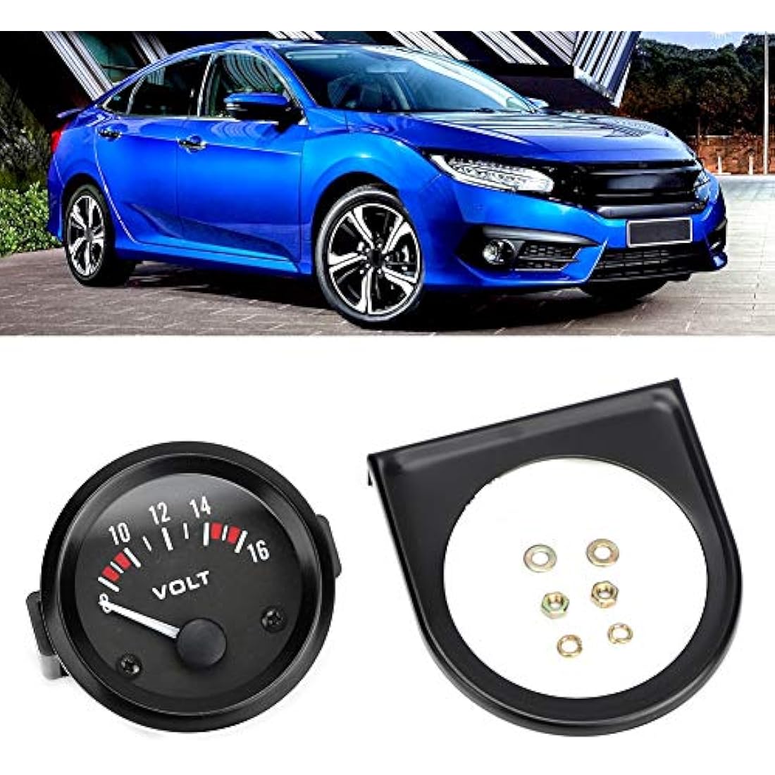 Car Universal 12V Voltmeter, 52mm Voltage Meter Gauge 8-16V BX100007 Aluminum Alloy Automotive Replacement Voltmeter Gauges for Most 12V Car