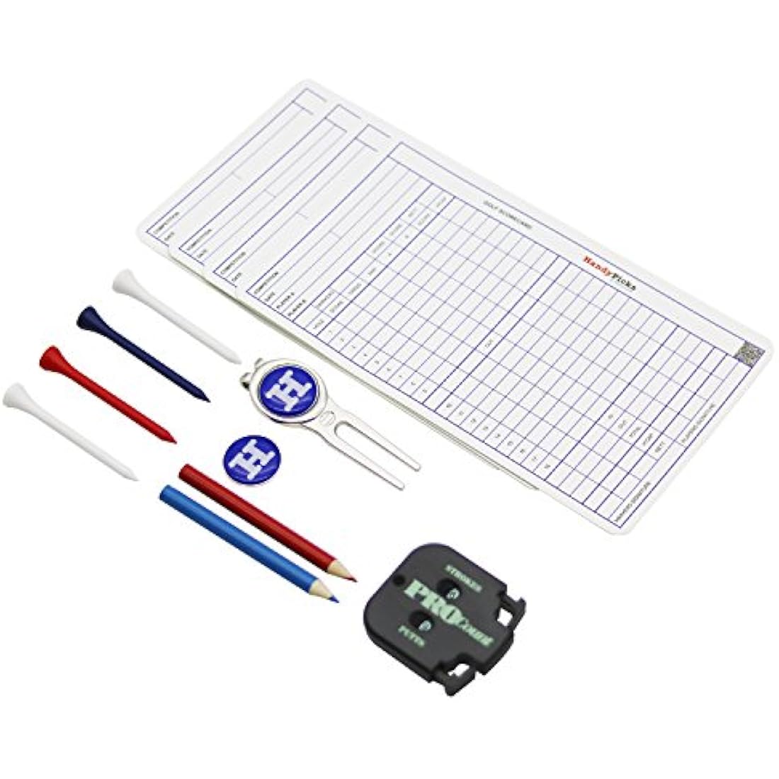 Handy Picks Golf Scorecard Holder n Yardage Book Cover - Divot Repair Tool, Ball Marker, Golf Tees, Scorer, Pencil n Scorecards Included - Gift for Golfers
