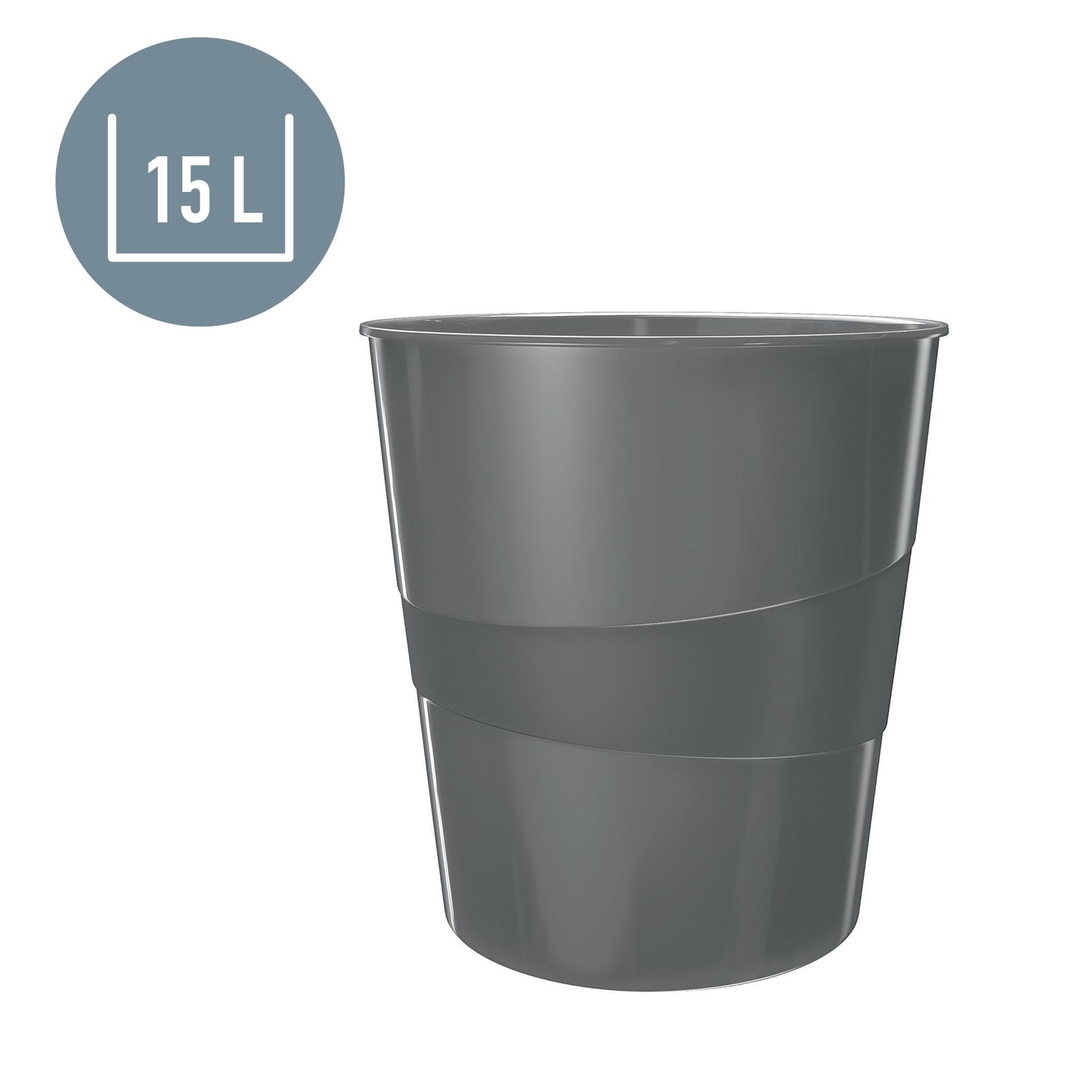 Leitz 15 Litre Waste Bin, Plastic, Wow Range, Metallic Ice Blue