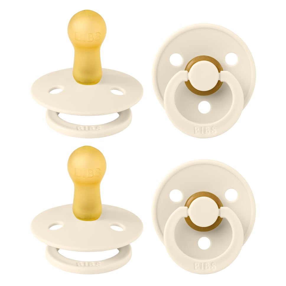 BIBS Dummies Colour 4-Pack, BPA Free Dummy Pacifier, Round Nipple Soothers, Natural Rubber Latex, Made in Denmark, Size 2 (6-18 Months), Ivory