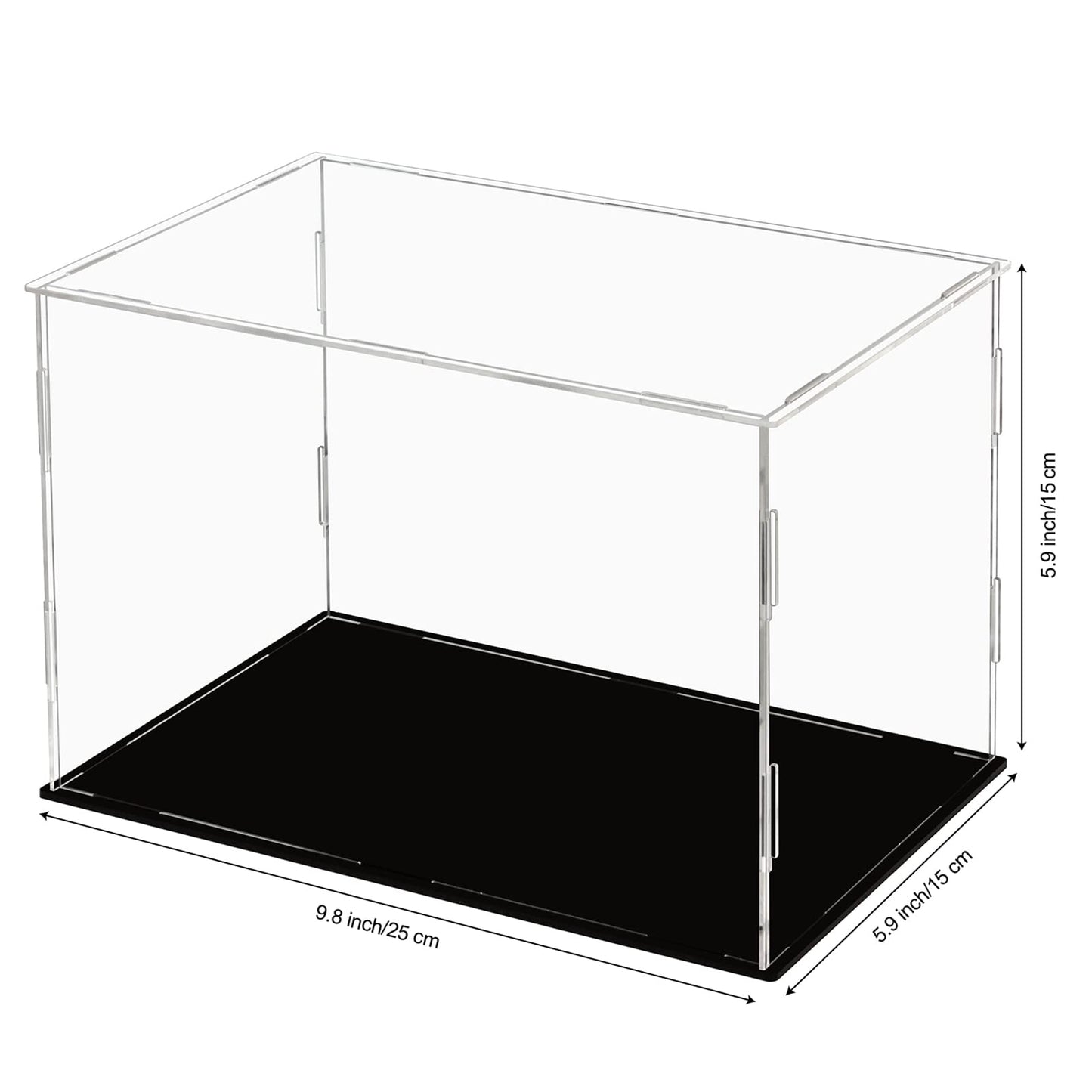Dezzer Acrylic Display Case Box with Black Base, Assemble Countertop Clear Acrylic Dustproof Protection Showcase for Action Figures Toys