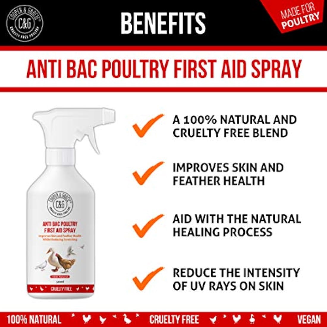 Poultry First Aid Spray 500ml By Cooper And Gracie | Antiseptic Spray For Wounds | Improves Skin And Feather Health & Reduces Scratching | Alternate To Iodine Spray & Purple Spray For Chickens