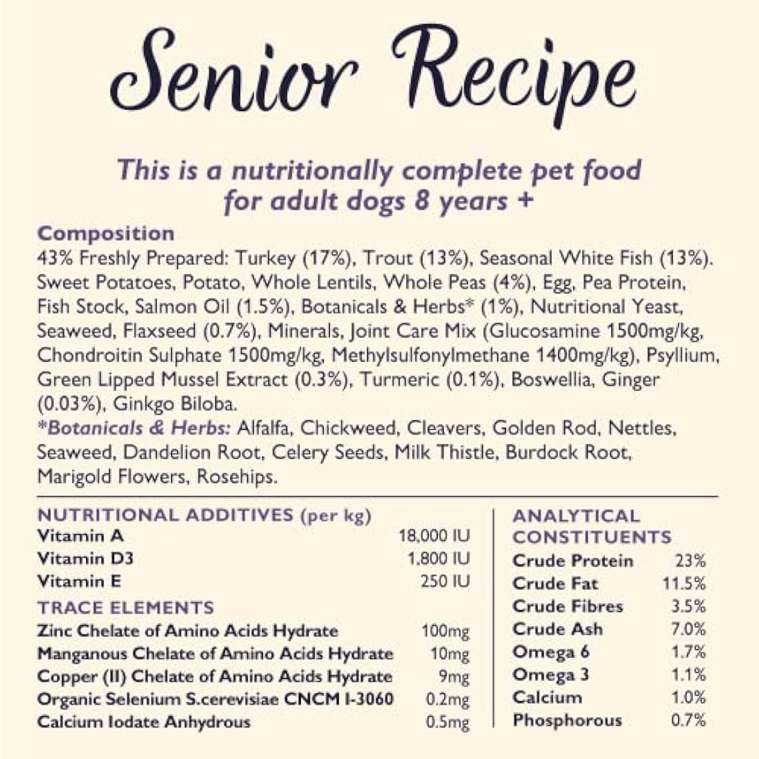 Lily’s Kitchen Made with natural Ingredients Senior Dry Dog Food Turkey & Trout Complete Nutrition 7kg Bag
