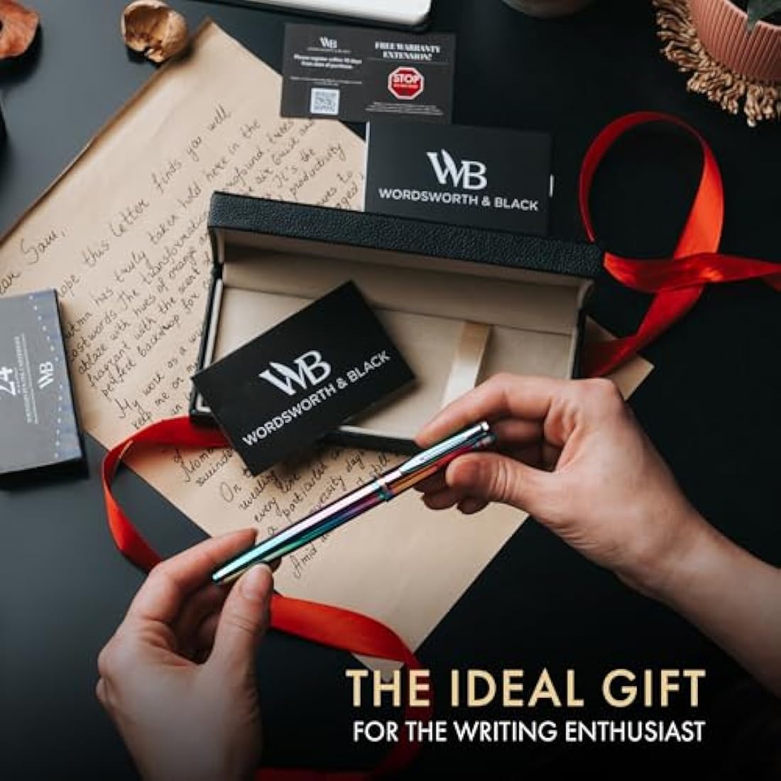 Wordsworth & Black Fountain Pen Set, 18K Gilded Medium Nib, Includes 24 Pack Ink Cartridges, Ink Refill Converter & Gift Box, Gold Finish, Calligraphy, [Rainbow], Perfect for Men & Women