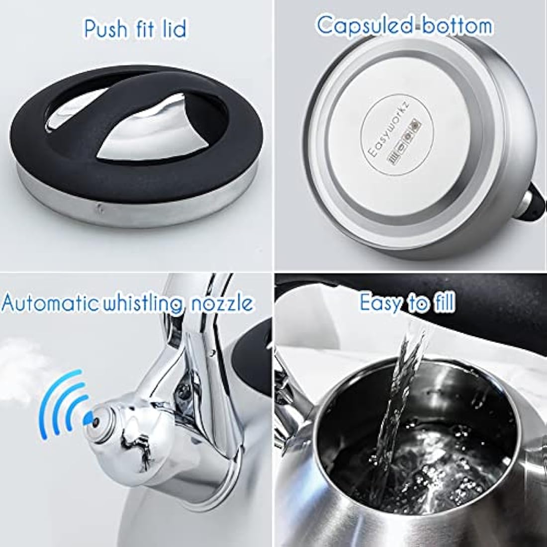 Easyworkz Whistling Stovetop 3.0l Tea Kettle Food Grade Stainless Steel Hot Water Tea Pot with Loud Whistle