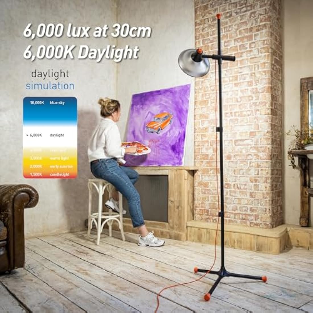 Daylight Artist Studio Lamp 2-6,000 Lux LED with 95+ CRI, 24cm -Wide Shade, Black
