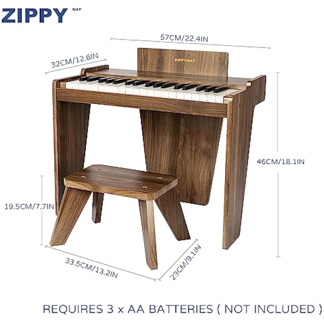 ZIPPY MAT Kids Piano Keyboard, 37 Keys Digital Piano for Kids, Music Educational Instrument, Wooden Toy for Toddlers Girls Boys (Walnut Basic)