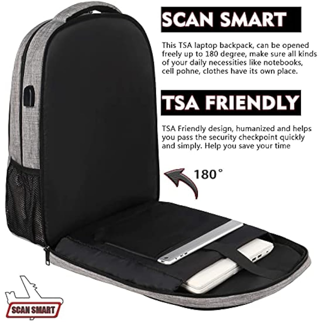 MATEIN Laptop Backpack 17.3 Inch Large Anti-Theft Backpack with USB Charging Port College Bag Daypack for Men Women Water Resistant Laptop Rucksack for Travel Work Business Office, Grey