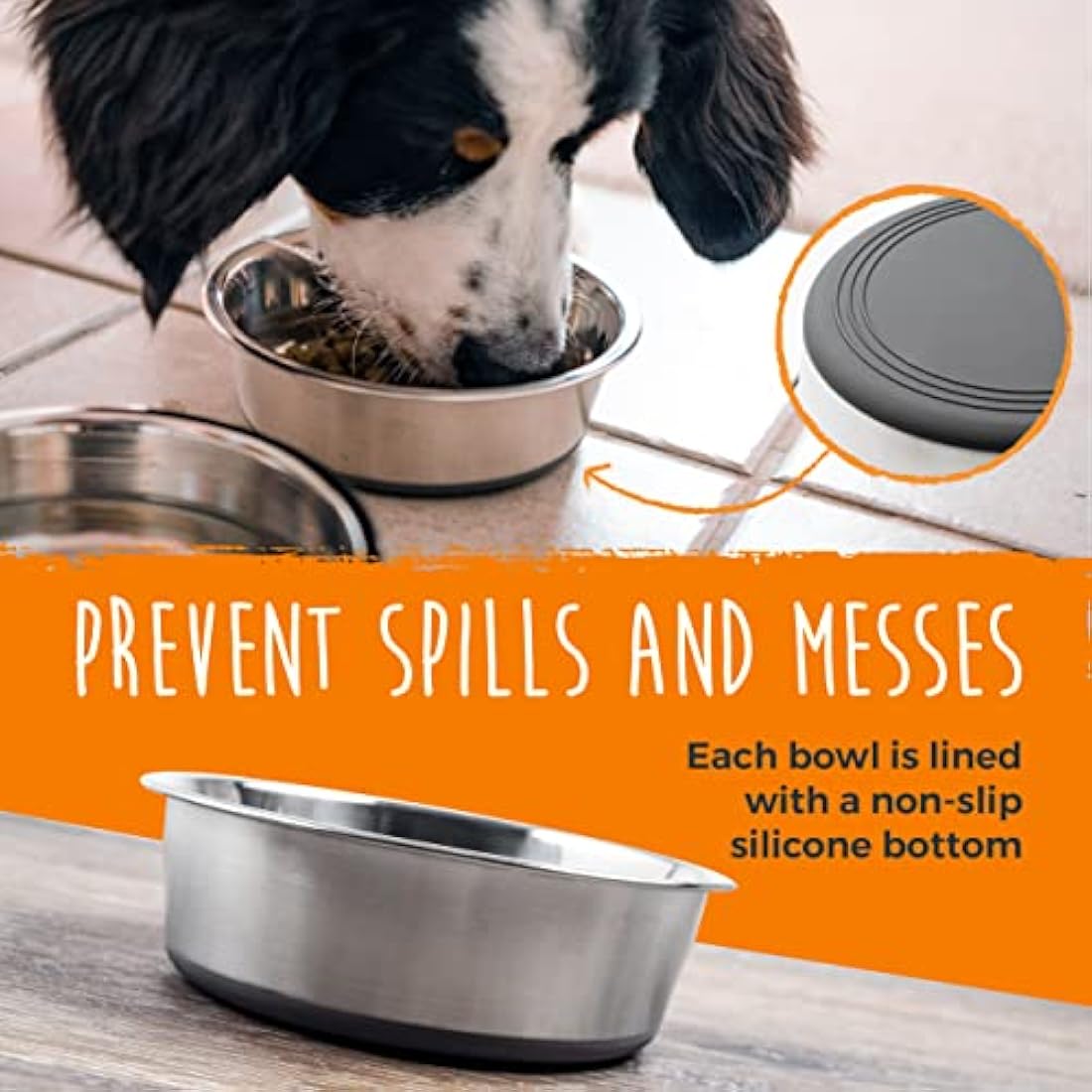 Mighty Paw Stainless Steel Dog Bowls - Durable Material - Won't Rust Or Discolor - Prevents Spills And Messes With Non-Slip Silicone Bottom - Holds Variety Of Dog Wet & Dry Food - Available In 3 Sizes