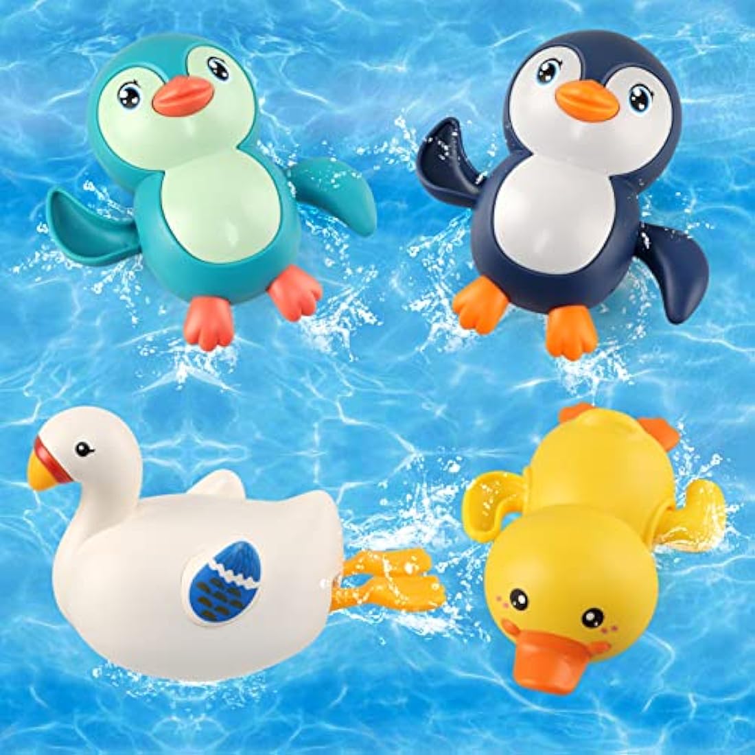 BelleStyle Baby Bath Toys, Wind Up Bathtub Toys Paddling Pool Toys Swimming Floating Duck Penguin Swan Clockwork Water Toys for Kids Toddlers Boys Girls 4 Pieces