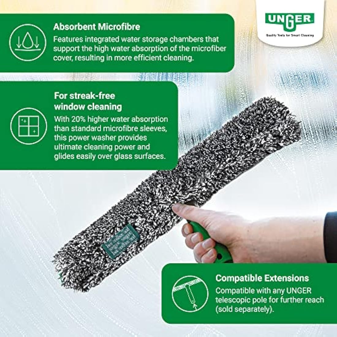 Unger ErgoTec Power Washer (Width 45 cm, Microfibre Cover 100% Polyester, 2-Component Handle, Cover with Velcro Fastener for Streak Windows) BC450, Black