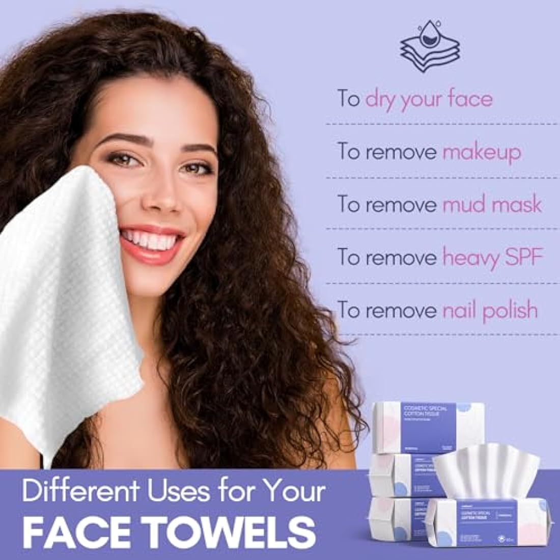 PoeticEHome Extra Thick Cotton Dry Wipes, Disposable Face Towel Lint-Free Facial Tissue Cloths for Deep Cleansing & Makeup Cleaning