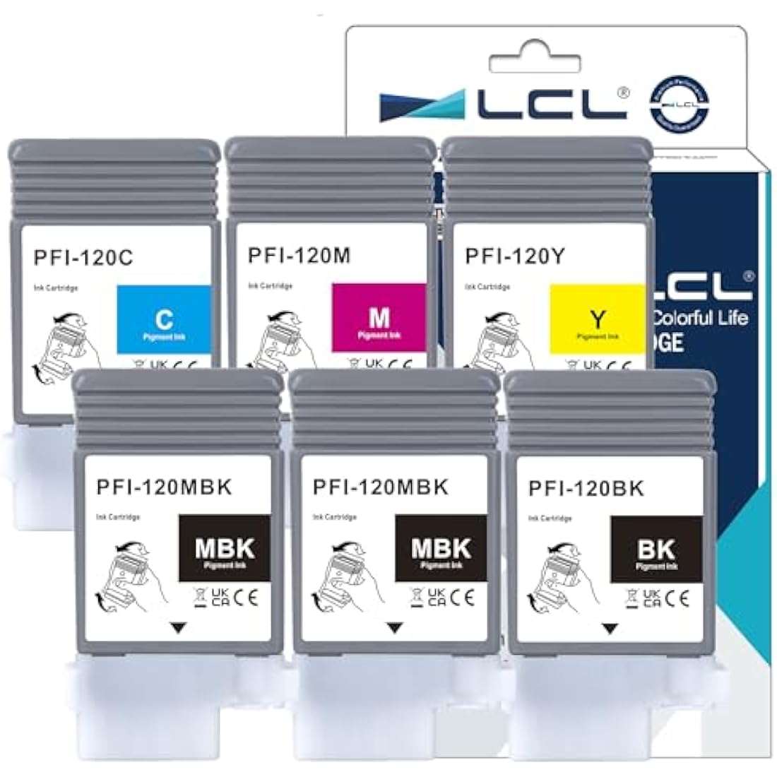 LCL PFI-120 PFI120 130ml Ink Cartridge Replacement for Canon PFI-120 PFI-120MBK PFI-120BK PFI-120C PFI-120M PFI-120Y for Canon ImagePROGRAF TM-200 TM-205 TM-255 TM-300 TM-305 Printer (2MBK+KCMY)