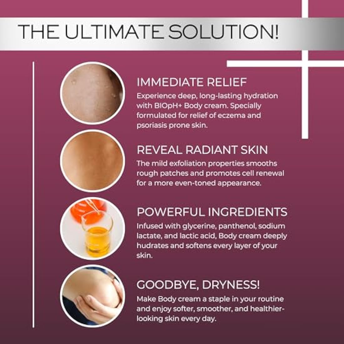 BIOpH+ Intensive Moisturising Body Cream for Dry, Sensitive Skin - Hydrating Lotion for Eczema and Psoriasis Relief - 500 ml