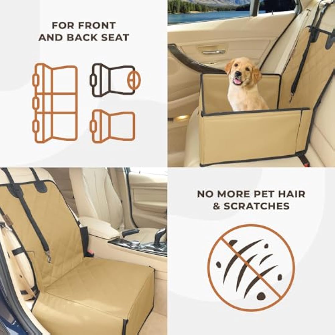 Wuglo Extra Stable Dog Car Seat - Robust Car Dog Seat or Puppy Car Seat for Small to Medium-Sized Dogs - Reinforced Walls and 3 Belts - Waterproof Pet Car Seat for Back and Front Seat (Beige)