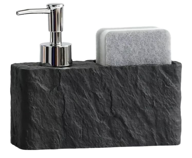 Premium ResinStone Kitchen/Bath Soap Dispenser, Elegant Hand Wash, Washing Up Liquid, Dish Soap and Sponge Caddy, 2 in 1 Organizer for Kitchen Sink