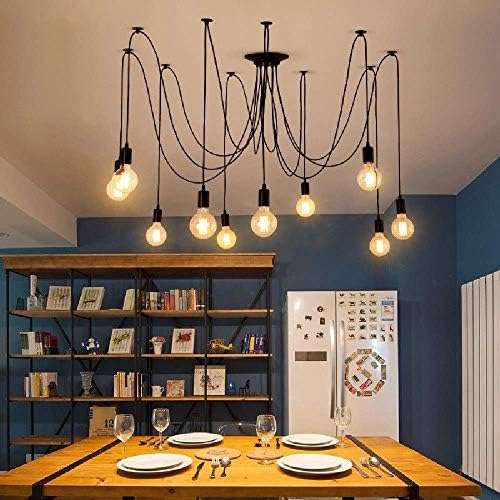 Lrpiyvo Spider Lights Pendant Lighting Ceiling Chandelier, E27 Vintage Ceiling Lights Industrial Light Fitting, 3/5/6/7/8/10 Heads Chandelier