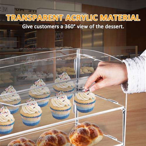BAOSHISHAN Acrylic Pastry Display Cabinet Clear Cake Display Case 2-Tier Food Display Counter for Display Pastry Cup Cake Donut with Cake Serving Tong 20“Lx9.5“Wx10.2“H
