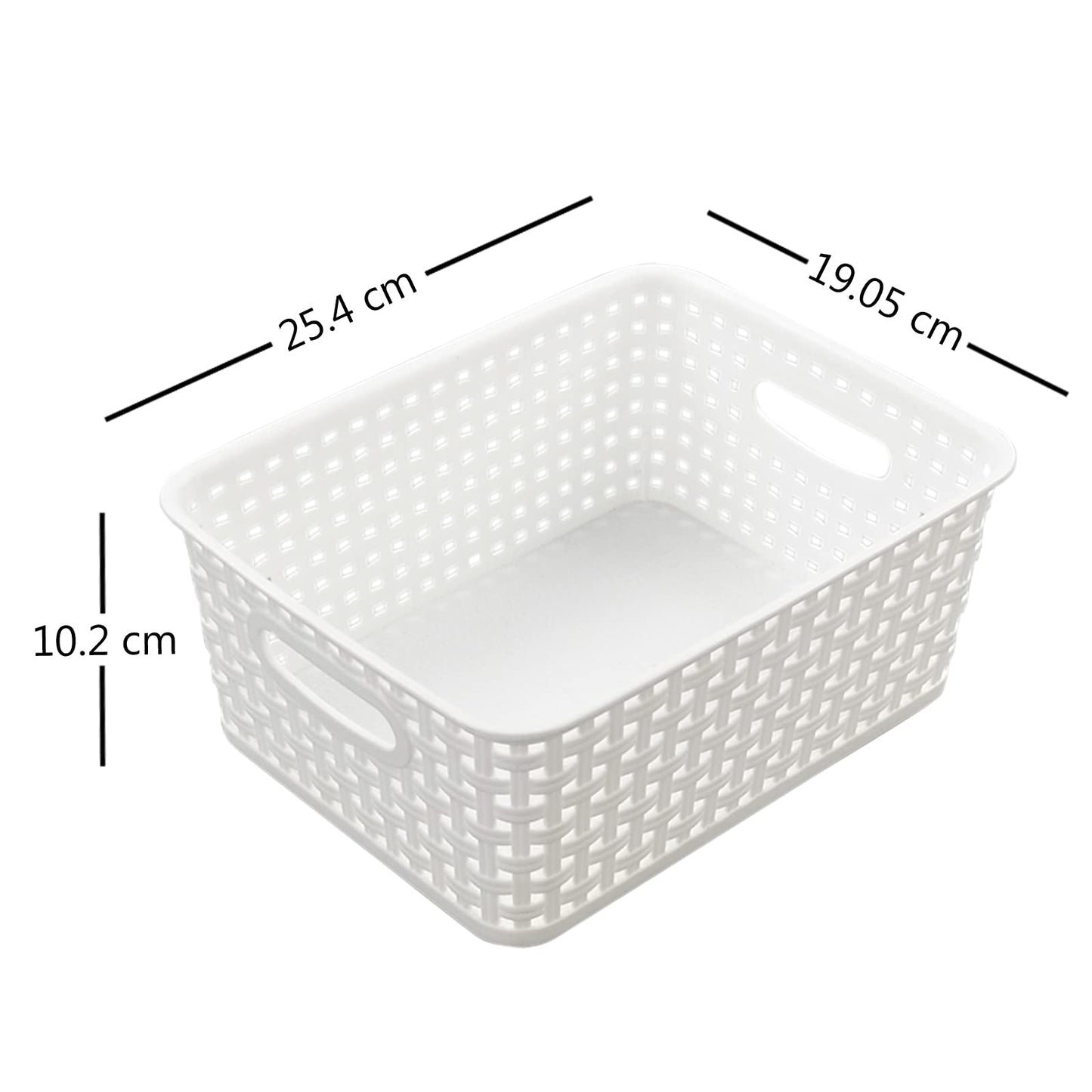 Easymanie 6-pack Plastic Woven Rattan Storage Basket, White