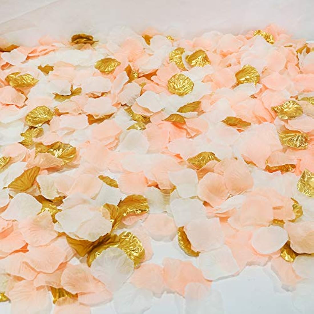 Silk Flower Petals Perfect Peach Mix Artificial Rose Petals Wedding Confetti Party Decoration Scatter Floral 1200 Pieces (Peach, Cream, Gold)