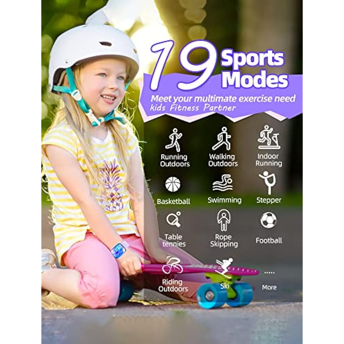 Slothcloud Kids Smart Watch for Boys Girls,IP68 Waterproof Fitness Activity Tracker Watch,Heart Rate Sleep Monitor,8 Sport Modes,Pedometers,Calories Counter,Alarm Clock,Kids Gifts Teens 5+ (Pruple)