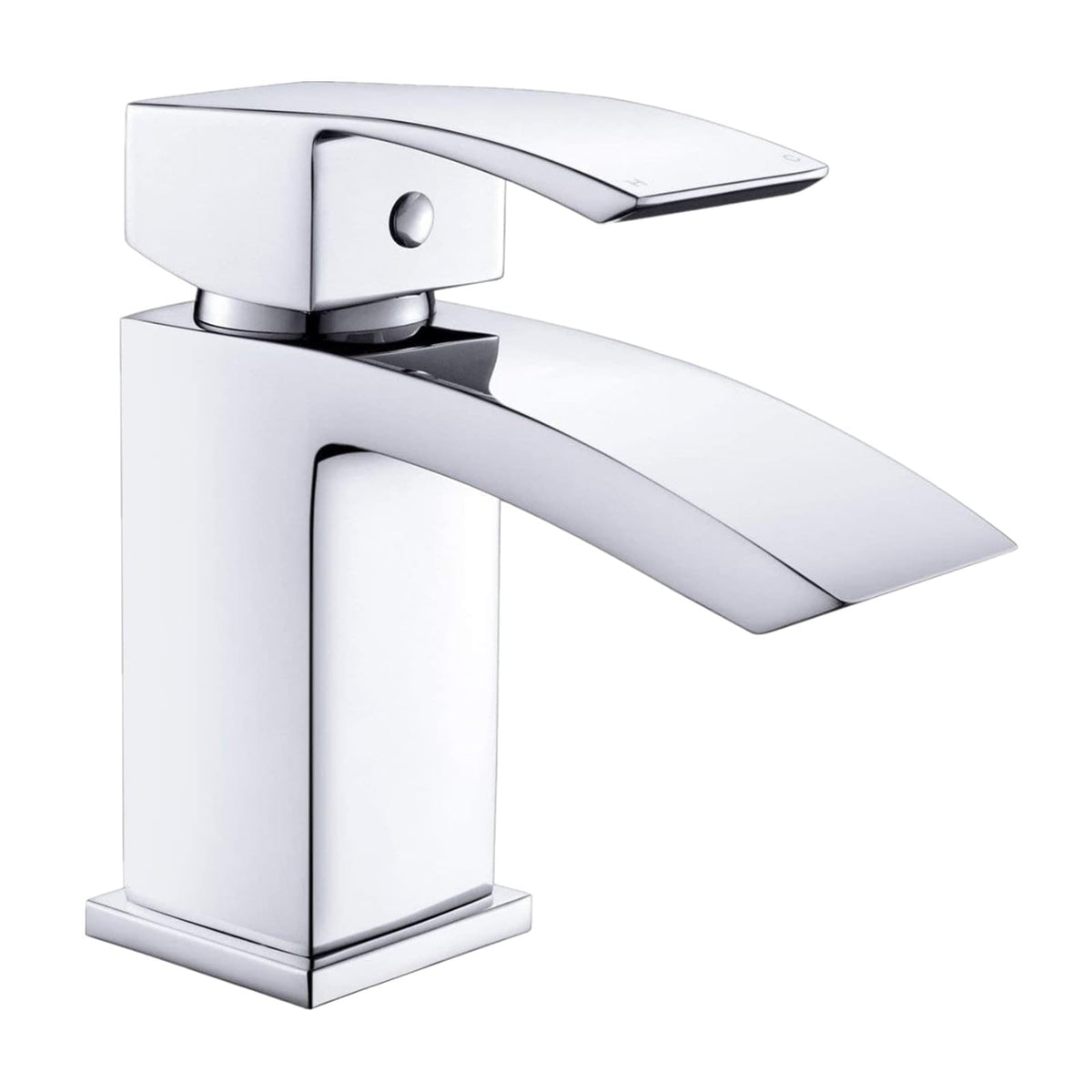 Bathroom Basin Sink Mixer Taps with Waterfall Spout, Square Moono Bathroom Sink Tap Single Lever Monobloc Brass Chrome Basin Taps 1 Hole with Hot and