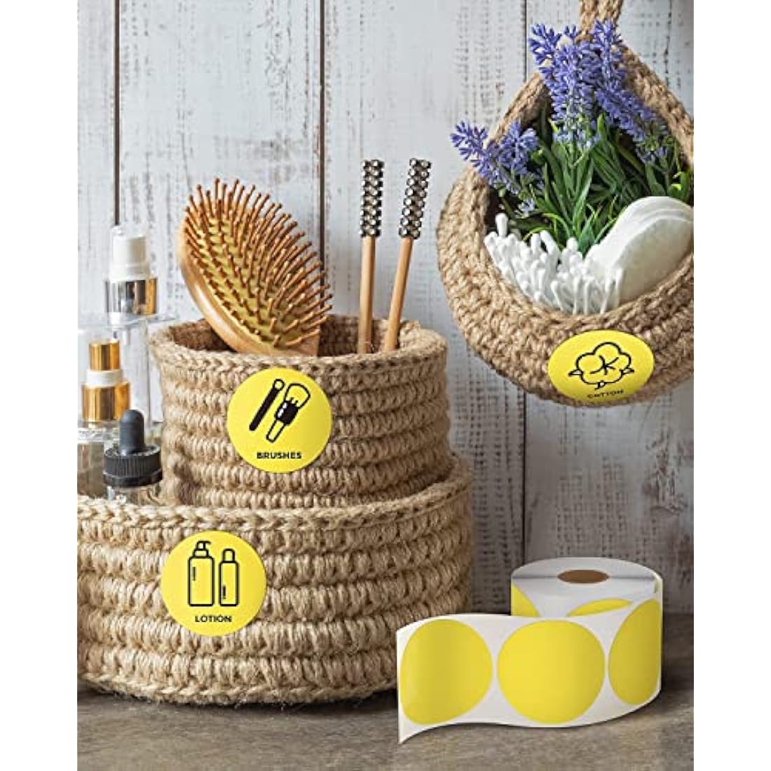 MUNBYN 50x50mm Yellow Circle Thermal Sticker Labels, Self-Adhesive Round Direct Thermal Labels, Multi-Purpose Roll Sticker for DIY Logo Design, QR Code, Name Tag, Inventory-750 Sheet/1 Roll