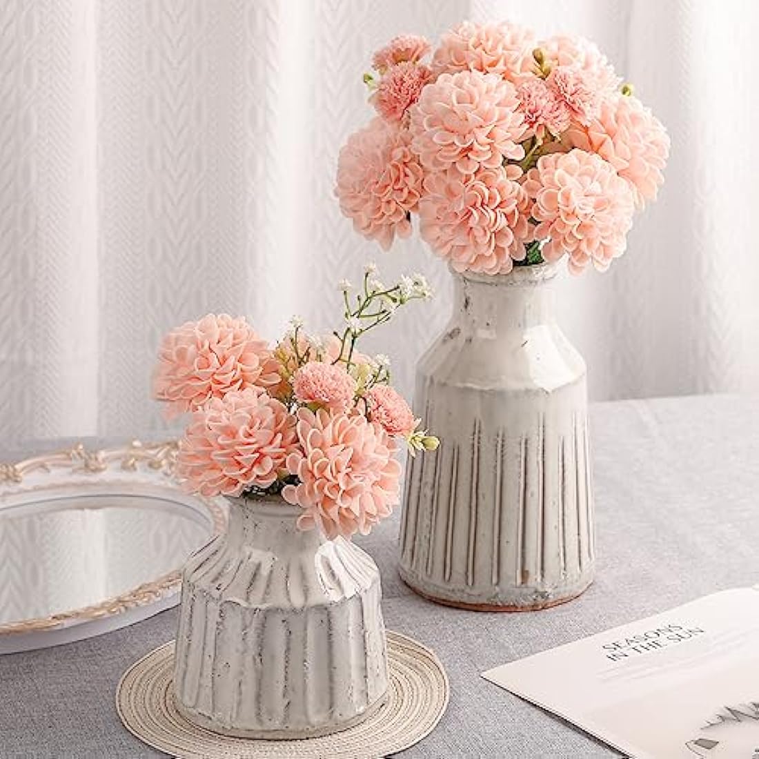 N&T NIETING Artificial Flowers 20pcs Fake Foam Dahlia Flower with Stems, DIY Foam Dahlia Flower for Wedding Cake Bouquets Floral Centerpieces Arrangements Bridal Shower Party Home Decor, Pink